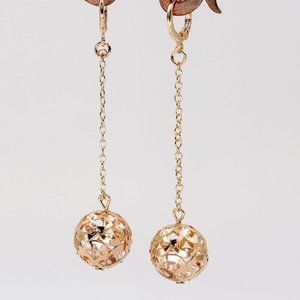 18K Yellow Gold Filled Gorgeous Carved Ball Tassel Dangle Earrings Party Gift